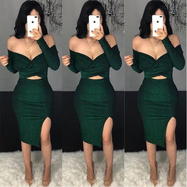 

nattemaid зеленый ruched bodycon двухкусочного набор crop top согласующих платья elegant midi юбка 2 шт комплекты женские летние наряды 2020, Gray