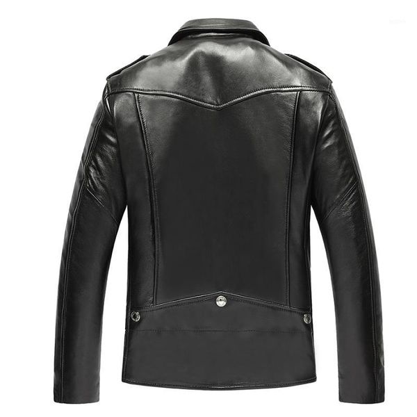 

men genuine sheepskin leather coat spring autumn moocycle plus size jacket 22-924 mf7221, Black