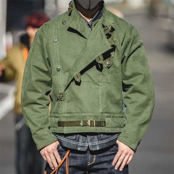 Maden Army Green Retro Jacket Misplaced Oblique Buckle Swedish Motorcycle Men's AMEKAJI Cotton Washed Water Jacket Oversize 220121