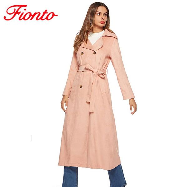 

women clothes 2020 pink corduroy windbreaker coat lapel collar button long sleeve female bandage long trench coat an1472, Tan;black