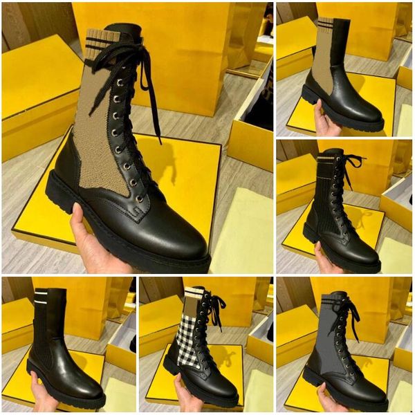 

2023 women boots knitted stretch martin booties black leather knight short boots design leather casual shoes size35-40