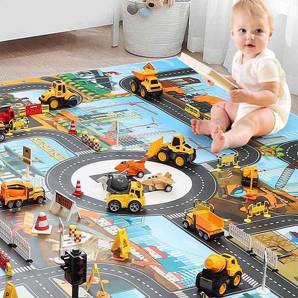 

130*100cm kids play mat city construction site engineering scene mat car toy game pad interactive developing crawling1