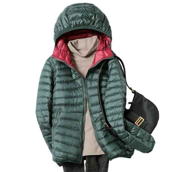 

clearance double sided wear down coat womens new plus size hooded short winter coats fashion ultra-thin lightweight down jacket y201026, Black