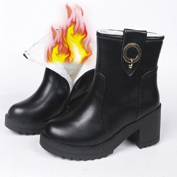 

boots bonjomarisa short plush female winter metal platform women 2021 casual designer add fur shoes woman, Black