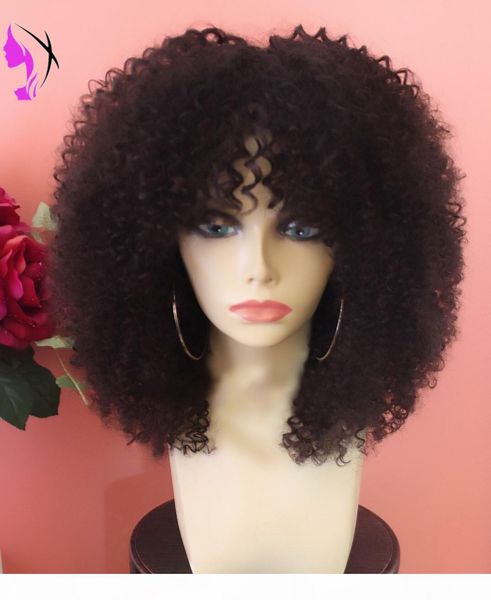 

new style afro kinky curly synthetic front wig heat resistant for black women short curly wig with bangs