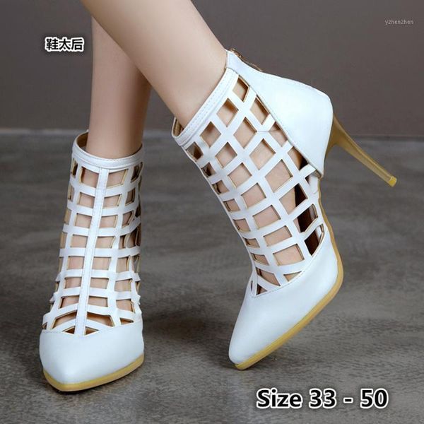 

boots summer high heel ankle women hollow breathable gladiator sandals shoes heels woman short small big size 33 - 501, Black