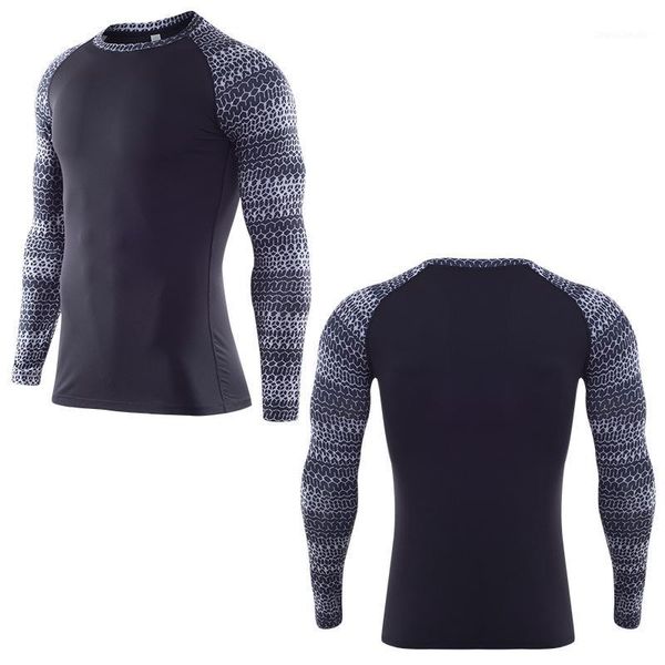 

2020 men's quick dry breathable t-shirt fitness printing t-shirts men jogging sport long sleeve gym fitness t-shirt1, Black;blue