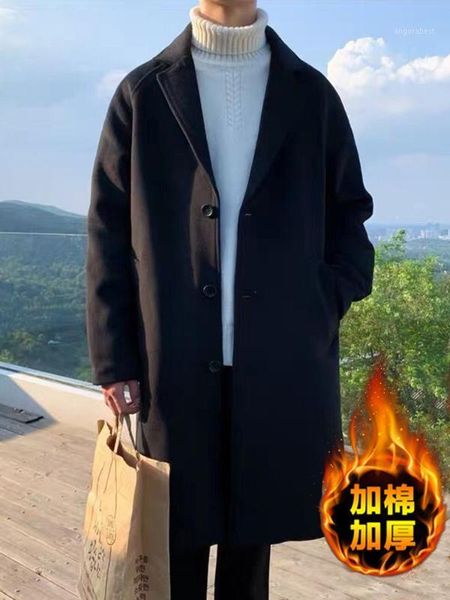 

loose black long trench coat men warm casual winter new collar fashion trench coats casaco comprido thicken men clothing kk60fy1, Tan;black