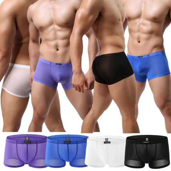 

underpants 4/1pcs transparent men seamless underwear pants boxer shorts male low rise mesh slips homme panties swimwear nightwear, Black;white