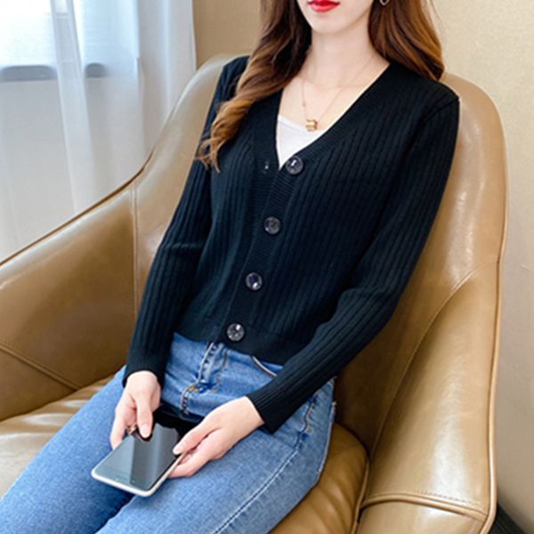 

2021 new spring autumn female sweater fashions short cardigans for woman long sleeve knitted or crocheted plus size sweaters jacket pfb9 a, White;black