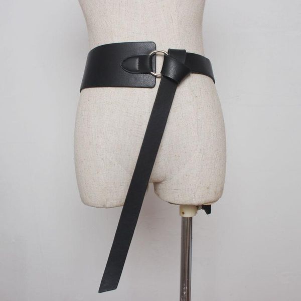 

wide knot belt female black windbreaker women belts brown pu leather waistbands gold circle waist strap dress coats long belts, Black;brown