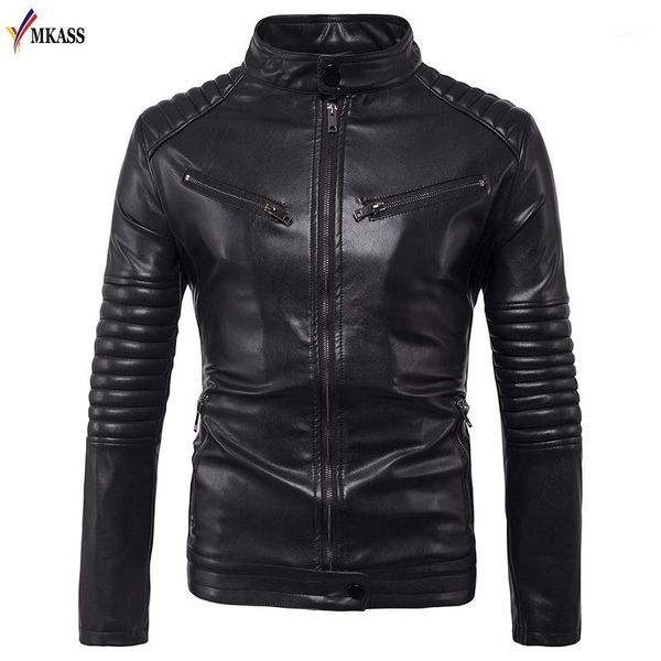 

autumn stand collar men pu leather jacket black vintage punk motorcycle jackets solid faux fur leather coat 5xl jaqueta de couro1