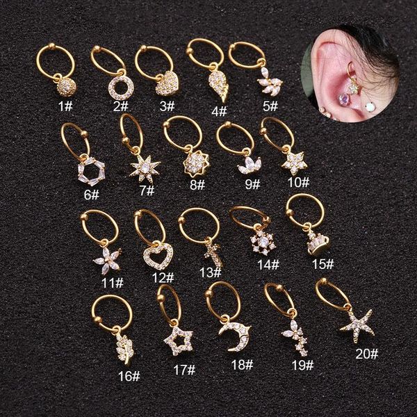 

1 pcs cute small mix shape round circle cross heart moon pendants ear cuff piercing earrings for women stainless steel ear hoops, Golden;silver
