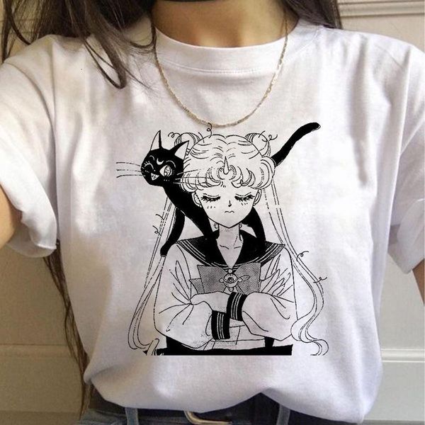 

sailor moon summer new fashion t shirt women harajuku short sleeve fun ulzzang t shirt cute cat tshirt cartoon tees female jllpdn, White