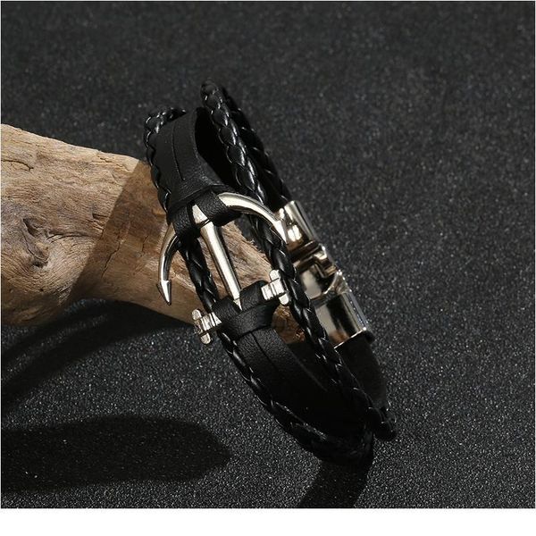 

junwei new fashion alloy anchor bracelet men's casual personality leather bracelet retro punk bracel jllwwx