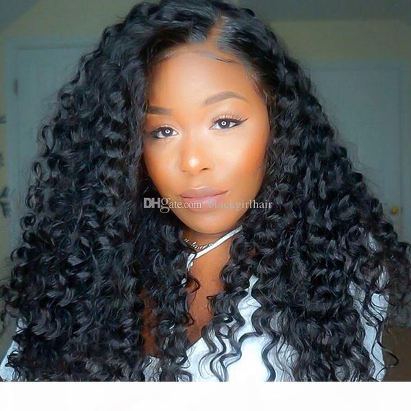 

curly lace front human hair wigs for women with baby hair remy brazilian hair lace wig pre pucked 130% density, Black;brown