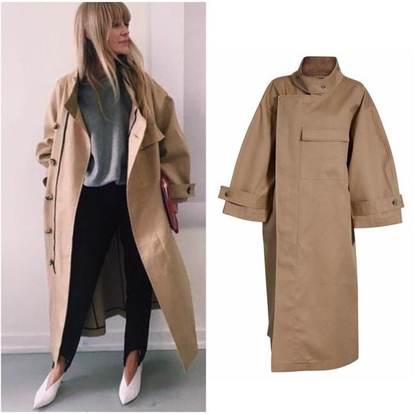 

new style in autumn winter fashion classic trendy design commute easy matching cotton windbreaker silhouette long coat, Tan;black