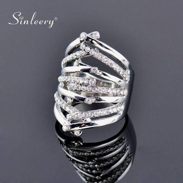 

cluster rings sinleery 2021 trendy silver color cross finger with cubic zirconia fashion party jewelry size 7 8 9 jz184 ssh, Golden;silver