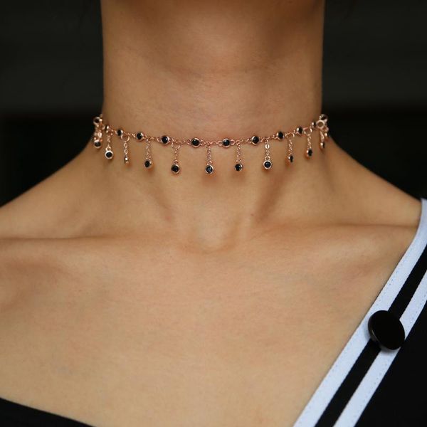 

pendant necklaces gothic style cz charm tassel lace necklace chain crystal choker wedding jewelry women collarbone statement, Silver