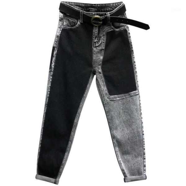 

2019 spring fashion women ab face stitching jeans feet harem pants ankle length plus size 26-311, Blue