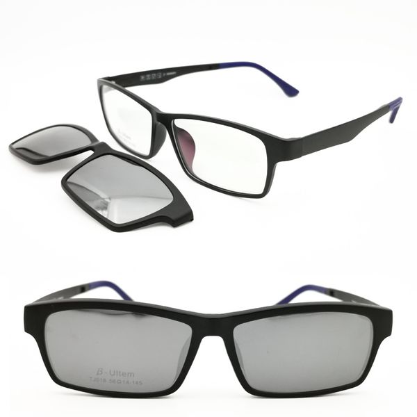 

clip on polarized myopia sunglasses 018 ultem big size rectangle optical prescription glasses with megnatic clip sunlenses, White;black