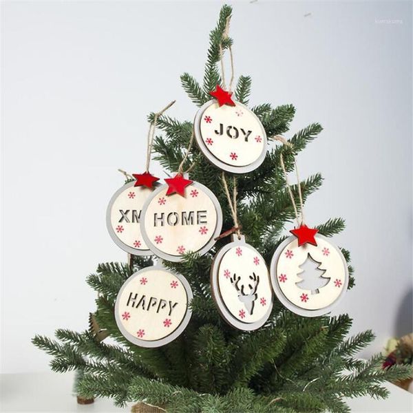 

6 types christmas tree decoration ornament santa clause elk star wooden hanging pendant xmas christmas party decor for home1