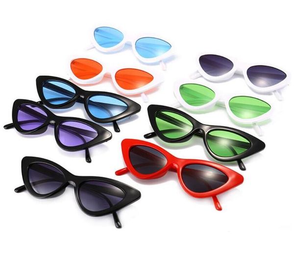 

13 colors triangle small cat eye sunglasses women ocean film lens classic cateye frame black red tint sun glasses polit optical shades, White;black