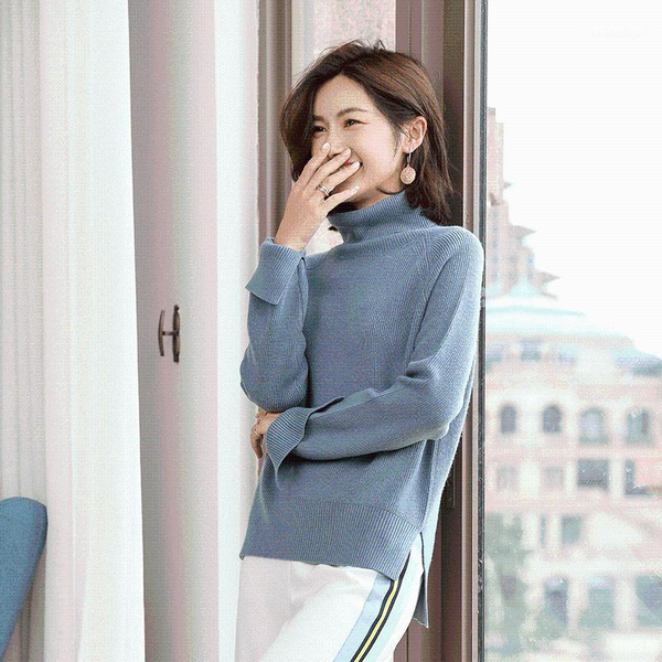 

2019 autumn and winter new cashmere sweater high collar ladies sweater head high lapel short loose knit1, White;black
