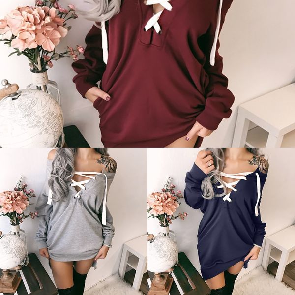 

fashion solid color one line sweater sweatercollar lace up loose and versatile long sleeve mid long sweater st2214 axs2p, White