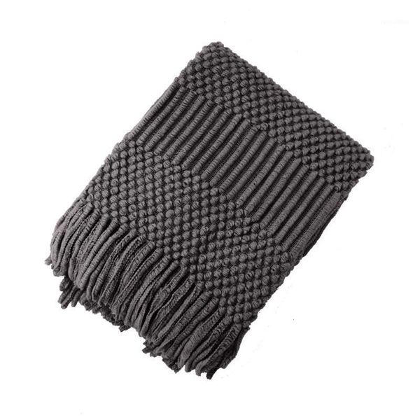 

lightweight autumn winter solid bubble textured sofa with tassels throw blanket sheep living room home bedroom knitted warm1