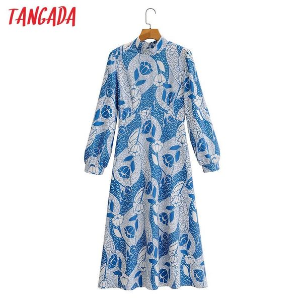 

tangada 2020 autumn fashion women flowers print shirt dress lantern long sleeve office ladies elegant dress 2f65, Black;gray