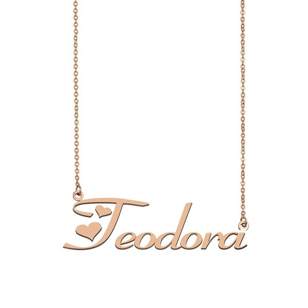 

teodora name necklace custom nameplate pendant for women girls birthday gift kids friends jewelry 18k gold plated stainless steel, Silver