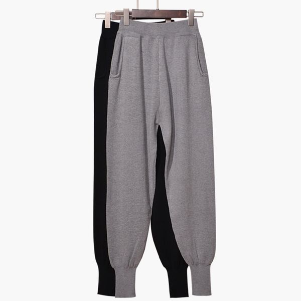 

large women's casual sports men's and loose harem pants knitted sweater, Black;gray