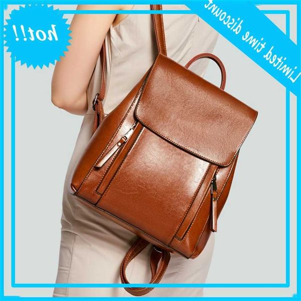 

2020 new bag fashion waxy cow leather backpack women's schoolbag guangzhou