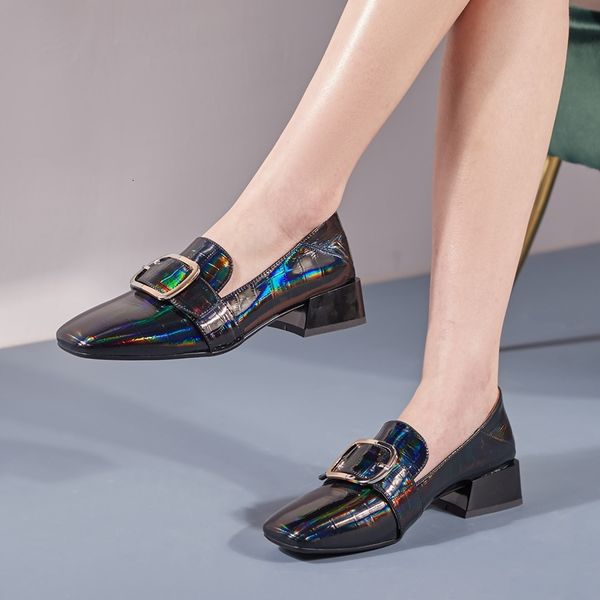 

pumps 2021 female plus size standard stone in relief heel metal buckle women's shoes 2 colour gm97, Black