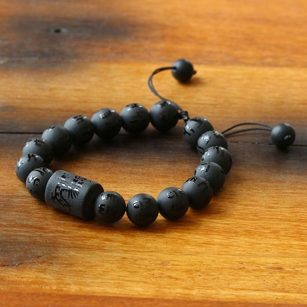 

six true words matte black onyx dragon carved charm prayer bracelet mantra protective jewelry for men natrual stone dropshipping y200730