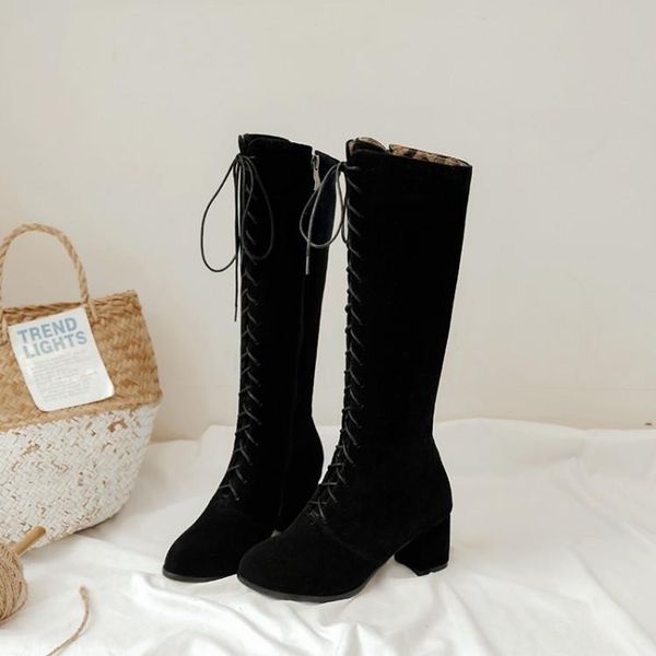 

boots oversized 12 thigh high knee over the women ladies front cross strap side zipper, Black
