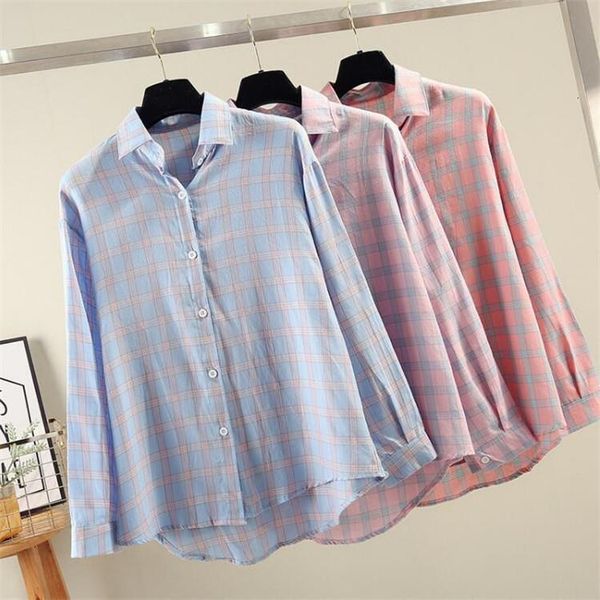

2020 new women plaid shirts spring summer long sleeve turn-down collar shirt female cotton working girl street clothing, White