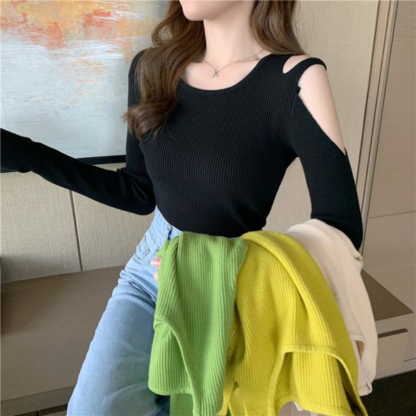 

and careful machine t- sweater shoulder long sleeve t-shirt women's autumn round neck versatile sweater bottoming shirt 6yqka 6, White;black