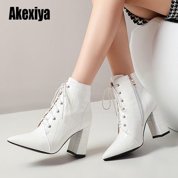 

new punk women ankle boots lace up pointed toe high heel black white boots pumps 9cm shoes for women w058
