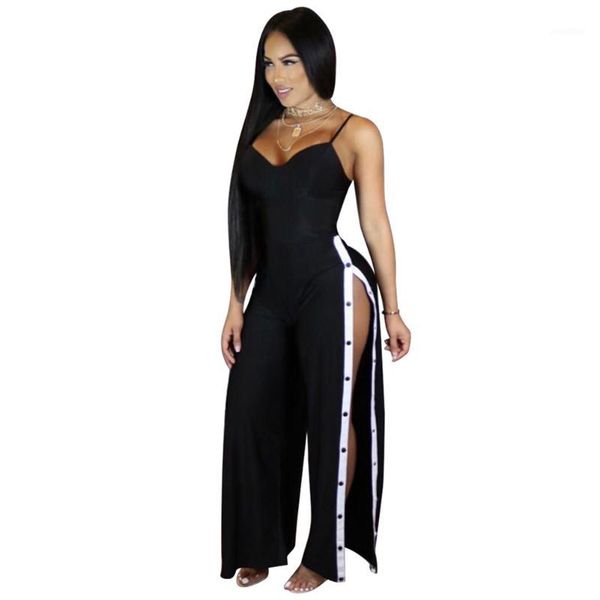 

summer rompers womens jumpsuit plunge v adjustable spaghetti strap overalls backless wide legs long pants night clubwear1, Black;white