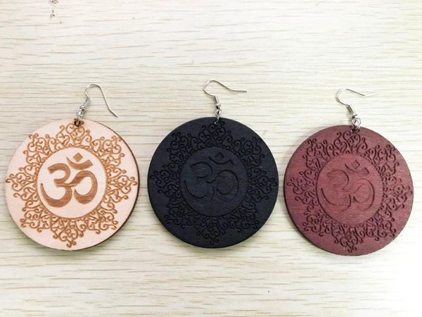 

dangle & chandelier om round wooden drop earrings wr-0218, Silver
