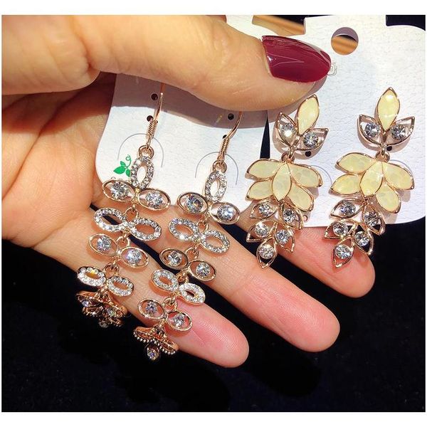 

new european american style gold color-studded czech diamond pattern earrings long tassel earrings mixed batc wmtyko lihuibusiness, Silver