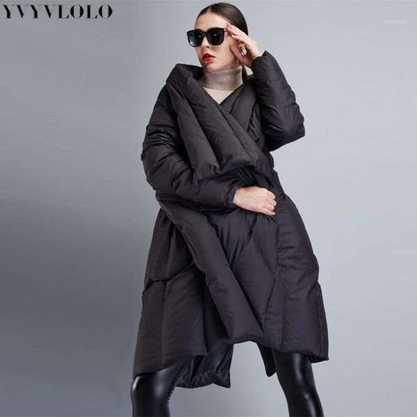 

yvyvlolo women's winter jacket 2018 new parka women irregular cloak long plus size winter coat women thick warm female coats1, Black
