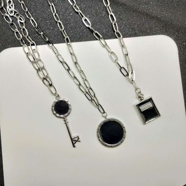 

versatile key stainless long round style brand steel chain hip hop necklace women's thick sweater pendanta6ul23m7, Silver