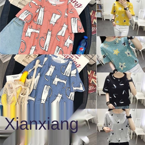 

ga3zg student red korean-style student women's printed sleeve t-shirt t-shirt half sleeve large size loose short trendy 2019 new uv2xp, White