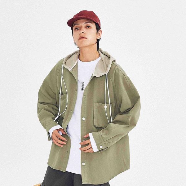 

men's jackets men thin canvas long sleeve casual hooded shirt style jacket overcoat male streetwear hip hop retro fashion loose coat ou, Black;brown