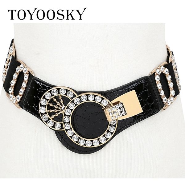 

new arrival designer luxury elastic women wide belt with rhinestone belts for women ceinture femme toyoosky y200424, Black;brown