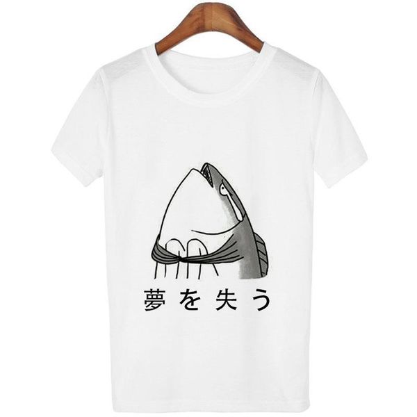 

aesthetic tshirt fish head graphic tees women funny lost dream letters t shirt japanese style streetwear, White