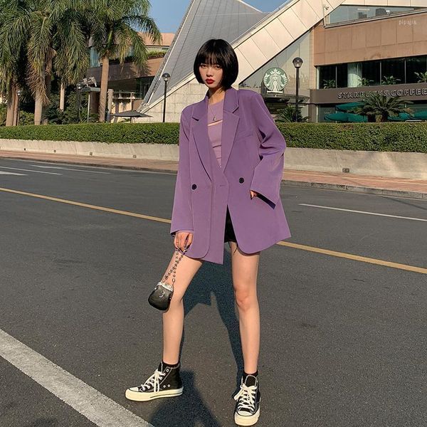 

vintage simple women blazer fashion korean long sleeve blazer purple autumn marynarka damska coat women de50xz1, White;black